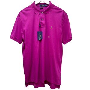 RALPH LAUREN Polo Shirt Mens Large Magenta Cotton Short Sleeve Preppy Imperfect